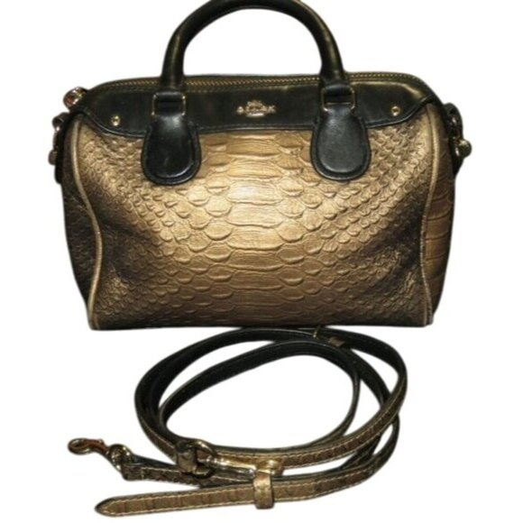 Coach 2015  Mini Rowan Baby Bennett Metallic Gold Python Leather Crossbody - Picture 1 of 12